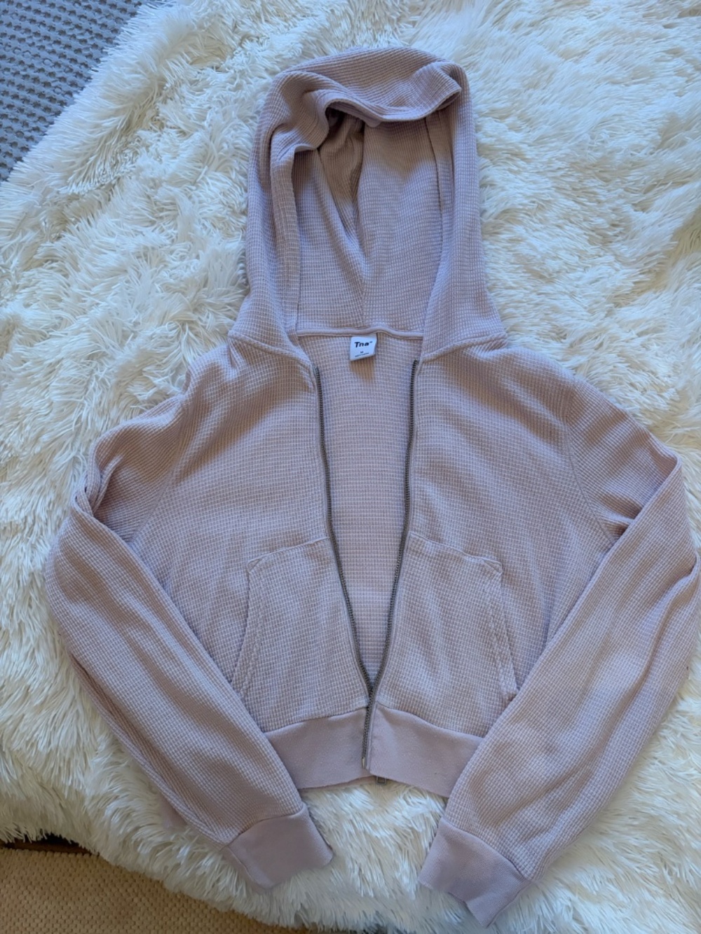 Aritzia Tna Waffle Zip Hoodie in Sugarplum Lilac Pink size S - Picture 4 of 6